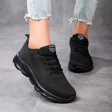 Women's Casual Running Sneakers, Breathable Mesh, Comfortable Non-Slip Knit - Black - View 5