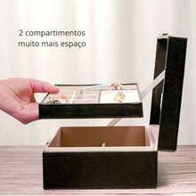 Portable Faux Leather Jewelry Box Double Compartment Jewelry Organizer With Key False Bottom 2 Layers Box