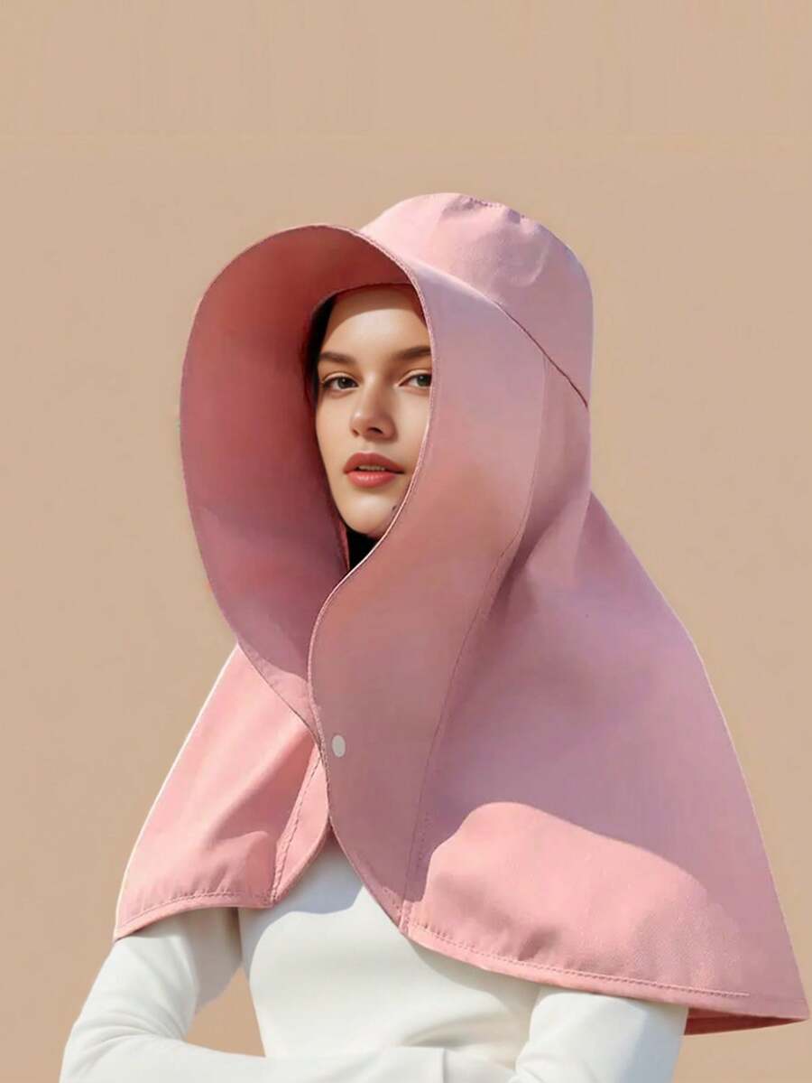 1pc Women's Large Shawl UV Protection Sun Hat, Full Covering Beach Hat - Multicolor - View 1