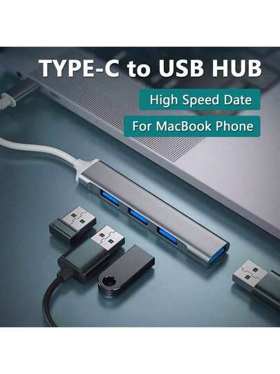 4 端口铝制 USB-C 集线器，配备 USB Type-C 和 USB-A 端口。产品不易变形，工艺简约美观，设计紧凑。适用于 MacBook、Pro、Mini、iMac、Surface Pro、XPS 和个人电脑 - 完美兼容 USB 闪存盘、硬盘和其他设备。