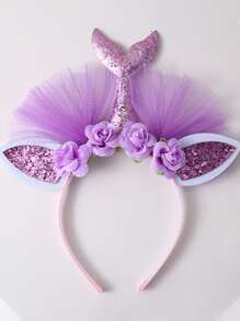 1 pièce Serre-tête accessoire de cheveux avec motif de sirène de dessin animé mignon, accessoire de costume pour fête d'anniversaire, festival, cosplay, photo. Décoration pour la fête des mères, le mois des fiertés, la rentrée scolaire, les cadeaux de Pâques. Bandeau, serre-tête