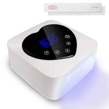 Lámpara de uñas UV LED inalámbrica con 2 limas, doble fuente de luz UV/LED, recordatorio inteligente de bajo consumo, 5 temporizadores, control táctil y sensor automático, secado rápido (blanca)