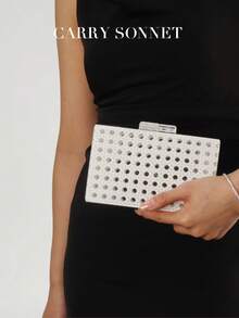 Women Acrylic Handbag Rattan Woven Pattern Square Box Crossbody Handbag Shoulder Bag Chain Purse - White - View 2