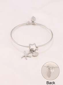 1pc Stainless Steel Ocean Starfish Conch Pendant Bangles Fashion Pearl Heart Pendant Open Bangle Cross Virgin Mary Charms Bangle Bracelet Jewelry