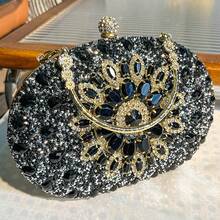 New Fashion Sunflower Crystal Decorated Evening Clutch, Party Formal Dress Handbag, Wedding Rhinestone Women Smartphone Wallet Purse
