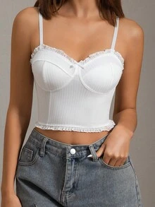 1pc Women's Solid Color Bow Decor Comfy Sleepwear Top - White - View 4