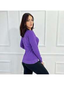 Women's Knitted Linen Cardigan With Button Closure - Purple - View 3