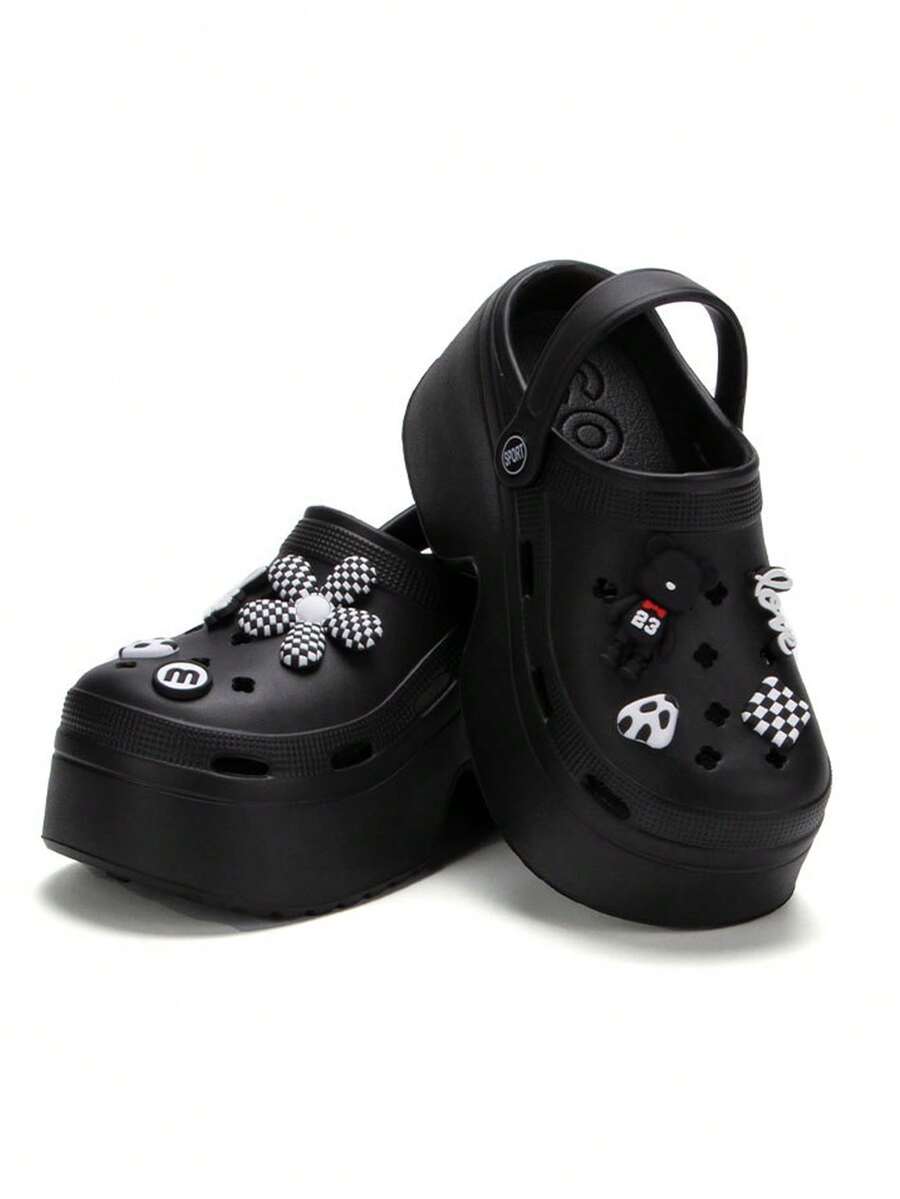 Scarpe da donna con design traforato, decorazione fai-da-te con paillettes, stile punk con suola spessa e design a traforo, scarpe da giardino comfortable - nero - Visualizzare 1