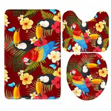 [Popular Choice] 1pc/4pcs Bathroom Shower Curtain Set, Bathroom Decor, Bathroom Mat, Featuring Parrot, Macaw, Tropical Plants, Poodle Patterns, Four Seasons Themed Decoration, Classic Luxury Style Bathroom Accessories, Includes 12 Hooks Fall Decor Back To School
