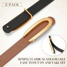 2pcs Solid Color Casual PU Leather Women Thin Waist Belt, Adjustable For Spring & Summer