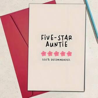 1pc Five-Star Auntie Mother'S Day Card - Humorous Birthday Invitation & Gift, Best Aunt Card For Spring Celebrations, Happy Mother'S Day Card For Auntie