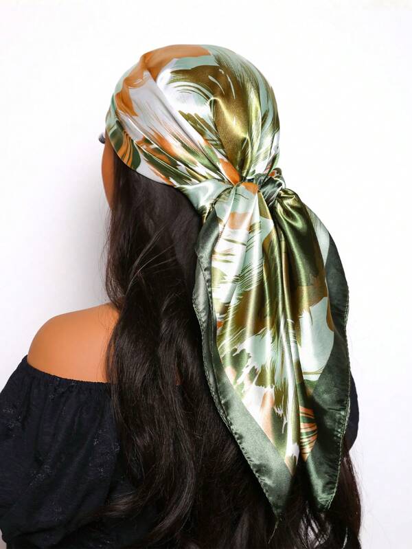 1 pièce Foulard carré en satin femme imprimé de motif floral de 90 cm, bandana élégant et convenant aux tenues décontractées et de rue, bandeau, foulard de cou