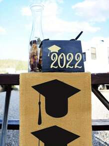 Graduation Decorations 2025 Season Pattern Table Runner Decoration Table Season Dining Table Runner,Graduation Gifts,Indoor & Outdoor ,Congratulations Graduation Table Cover With Hat Pattern,Tablecloth, Rustic Graduation Theme Tablecloth, Decoration, Suitable For Party, Room Decoration