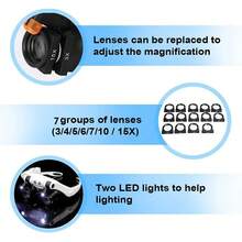 Magnifying Glass With 2 LED Lights 3x/4x/5x/6x/7x/10x/15x Adjustable Magnifying Glass For Repairing Precision Instrument Jewelry Reading - Weiss - Übersicht 7