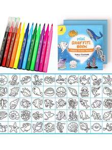 12-Color Soft-Head Watercolor Pen Set Large Capacity Drawing Pen Student Art Drawing Color Pen + Cartoon Mini Doodle A 50 DIY Notes Coloring Book Watercolor Coloring Book Drawing Book - Multicolor - View 13