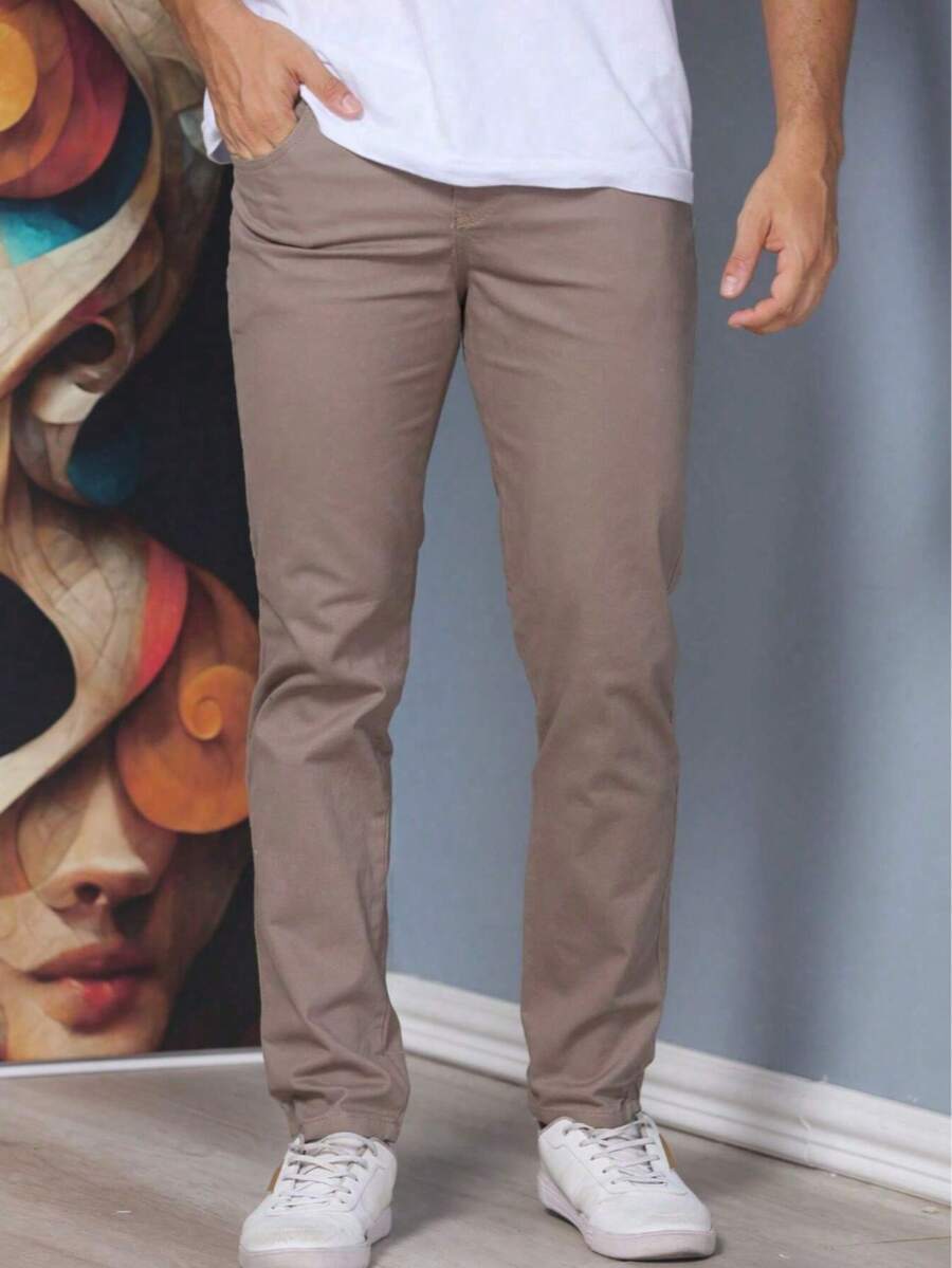 Men's Lycra Spandex Skinny Slim Colorful Jeans - Coffee Brown - View 1