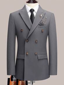 Men's Two-Piece Suit, Four Season Business Casual Suit, Two Button Back Slit Style, Wedding Work Banquet - 灰色 - 查看 3