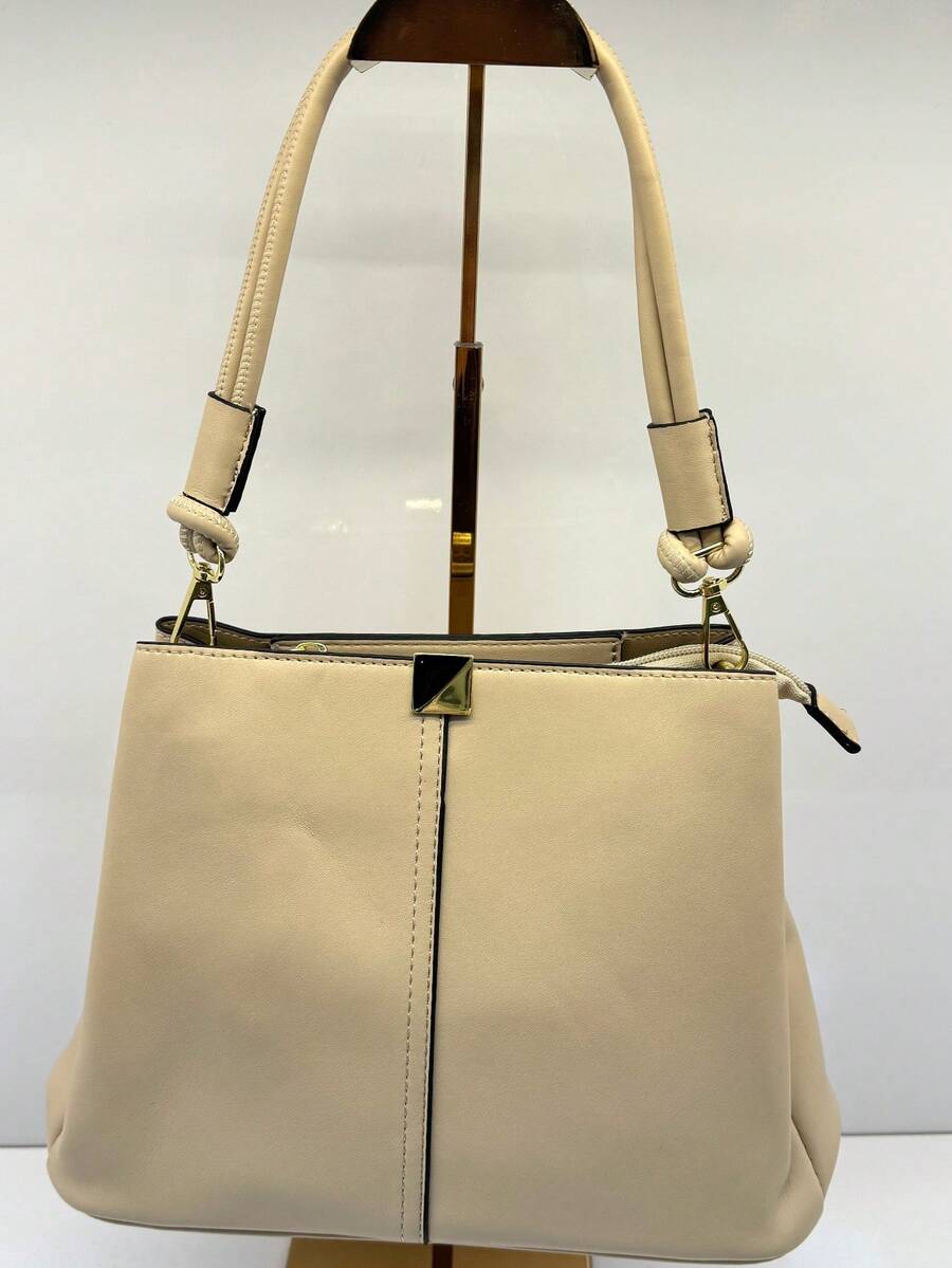 Women's Large PU Leather Shoulder And Crossbody Bag - 杏色 - 查看 1
