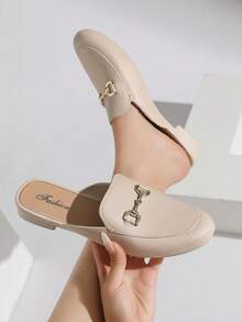 2025 New Metal Buckle Fashionable Solid Color Pumps & Mules, Shoes - Beige - View 2