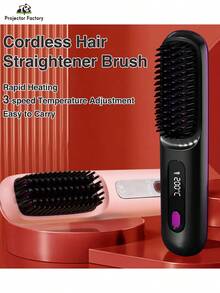 LIPETY Wireless Hair Straightening Comb, Cordless Hair Straightener Brush With Negative Ion Technology - Rapid Heating, Lightweight, 35WUSB-C Rechargeable, Anti-Scald, , Digital Display, 2000mAh Large Capacity Battery,For All Hair Types, Tool For Home, Travel And Holidays - Black - View 3