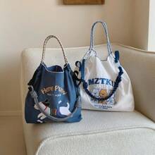 Fashion Shopping Bag Women's Shoulder Bag Nylon Fabric Bag Dog Embroidery Lightweight Storage Bag Commuter Bag Travel Backpack Large Capacity Tote