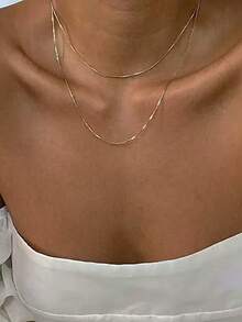 1pc Minimalist High-Quality Metal Double-Layer Snake Bone Chain Necklace, Fashion Unique Design - Gold - View 1