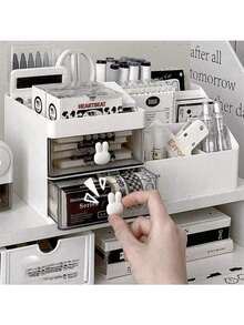 化妆收纳盒适用于梳妆台浴室桌面化妆品收纳盒，带抽屉，可存放口红、刷子、乳液、眼影、展示盒桌面收纳盒，带透明抽屉，大容量化妆刷收纳盒适用于浴室桌面，别致的抽屉式化妆品收纳盒带镜子便携式化妆品收纳盒，可存放护肤品、口红等 - 彩色 - 查看 7