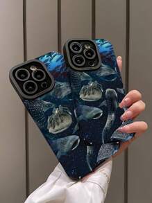 Carcasa de teléfono a prueba de arañazos y huellas dactilares, con diseño de ballena azul y rayas verticales, textura de piel sintética, a prueba de golpes, compatible con iPhone y otros modelos