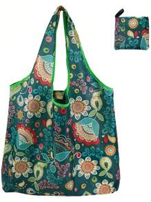 1 bucă geantă de cumpărături impermeabilă, de capacitate mare, design reutilizabil cu model floral și animal, geantă de mână pliabilă, ușoară, portabilă cu formă dreptunghiulară, potrivită pentru alimente, depozitare, călătorii
