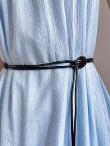 1 件波西米亚 PU 皮革休闲简约软绳结细腰带，适合女士，百搭长款设计，适合连衣裙装饰，适合所有季节时尚夏季、秋季、万圣节