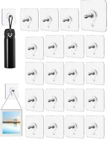 20 Ganchos adhesivos de alta resistencia, ganchos de pared montados con tornillos sin perforación, ganchos de pared impermeables de tornillo con acabado sin costuras, ganchos adhesivos de alta resistencia para cocina, baño, hogar y oficina