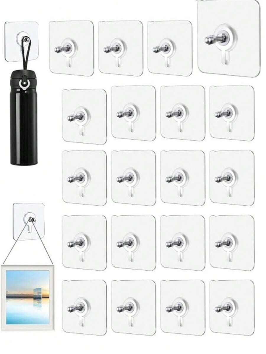 20 Ganchos adhesivos de alta resistencia, ganchos de pared montados con tornillos sin perforación, ganchos de pared impermeables de tornillo con acabado sin costuras, ganchos adhesivos de alta resistencia para cocina, baño, hogar y oficina