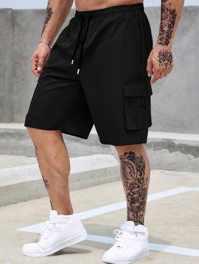 1 pieza Pantalones cargo casuales para hombre, versátiles para la playa, vacaciones, trayecto, entrenamiento, exterior, gimnasio, trote, deportes, corte suelto, moda de verano, ropa urbana, shorts por debajo de la rodilla