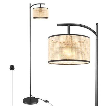 Boho Rattan Floor Lamp, Farmhouse Standing Light With ON/OFF Switch E27 Lights For Bedrooms Living Room