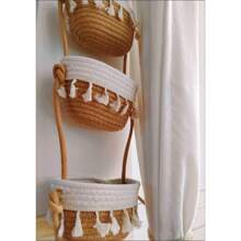 3pcs Wall Hanging Storage Basket Organizer Shelf Rack Hanging Bag Woven Cotton Wire Mesh Wall Mount Room Decor