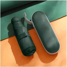 Sombrilla de la cápsula pequeña y portátil de color sólido para mujeres y lluvia de doble uso de protección OWLH - Negro - Ver 8