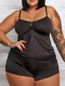 Women's Plus Size Pajamas Black Summer Plain Casual Microfiber Comfortable Lingerie Club Distributor - màu đen - Xem 4