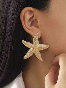 1 Pair Fashionable Stainless Steel Gold Starfish Earrings, Elegant & Versatile For Women, Suitable For Summer, Party, Daily Wear