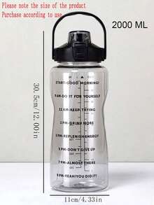 1pc Transparent Plastic Water Bottle, Large Capacity & Water Reminder - 1 Pcs - View 2