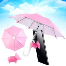 1pc Mini Umbrella For Smartphones With Universal Pig-Shaped Suction Cup Holder, Outdoor Anti-Glare Sun Shade, Made Of Polyester Fiber Material, Rain And Sunlight Proof, Cell Phone Umbrella For Sun Shade, Universal Adjustable Cute Phone Shade Umbrella With Piggy Style Suction Cup, Screen Protector
