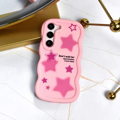 1pc Y2K Dopamine Star & Heart Pattern Cute Macaroon Big Wave Phone Case Compatible With IPhone 16/Redmi Note 11 4G/Galaxy A55/Infinix Note 30/ Moto E30 Waterproof Shockproof Anti-Fall Scratch Resistant