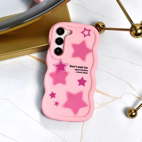 1pc Y2K Dopamine Star & Heart Pattern Cute Macaroon Big Wave Phone Case Compatible With IPhone 16/Redmi Note 11 4G/Galaxy A55/Infinix Note 30/ Moto E30 Waterproof Shockproof Anti-Fall Scratch Resistant