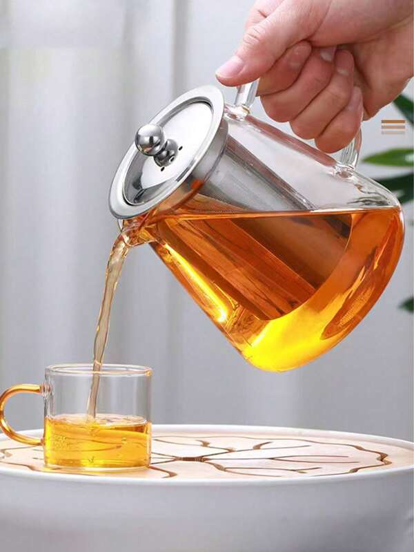 1pc Glass Teapot, Stainless Steel Filter Flower Tea Pot, Glass Teapot For Brewing Tea