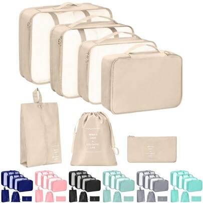 7PCS/Set Travel Organizer Storage Bags Suitcase Packing Cubes Set Cases Portable Luggage Clothes Shoe Tidy Pouch Folding Bag For School School Accessories School Stuff