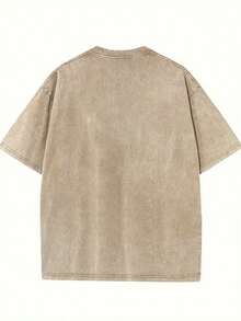 230G Double-Sided Washed, Mustard Printed T-Shirt, High-Quality Wax Printed Cotton Vintage Fashion Brand T-Shirt, Suitable For Summer T-Shirts With A Certain Thickness, Holiday Gift - 卡其色 - 查看 2