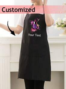 1 件定制时尚指甲油印花围裙，适用于家庭烹饪烘焙 BBQ DIY 使用，爸爸父亲男士女士定制名称徽标，厨师烹饪厨房围裙，个性化厨房围裙，定制徽标名称厨师烹饪围裙非常适合妈妈丈夫女朋友男朋友父亲节、母亲节、生日周年纪念毕业婚礼爱情独特、多功能、装饰性、可重复使用、精致、时尚、高品质、色彩鲜艳、现代、定制、个性化、独特、家庭和谐