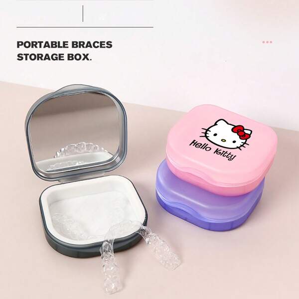 Sanrio 1 pezzo Custodia trasparente portatile per allineatori Sanrio, scatola di stoccaggio sigillata in ABS per contenere retainer, supporto per vaschette ortodontiche adatto ai viaggi, senza batteria necessaria