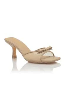 网眼蝴蝶结高跟凉鞋 - 米色 - 查看 1