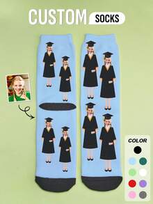 1 Pair Customized Graduation Socks, Customized Photo Socks, Customized Printed Socks, Customized Image Socks, Graduation Gift, Anniversary Gift, Valentine's Day Gift, Birthday Gift, Wedding Gift, Mother's Day Gift, Father's Day Gift, Gift For Best Friend, Gift For Parents, Gift For Girlfriend/Boyfriend, Gift For Her/Him - Multicolor - View 2