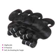 4 Pacchi di Capelli Umani Brasiliani a Onde Corporee, 50g a pacchetto, Capelli Vergini Brasiliani, Estensioni di Capelli a Onde Corporee, Colore Nero Naturale